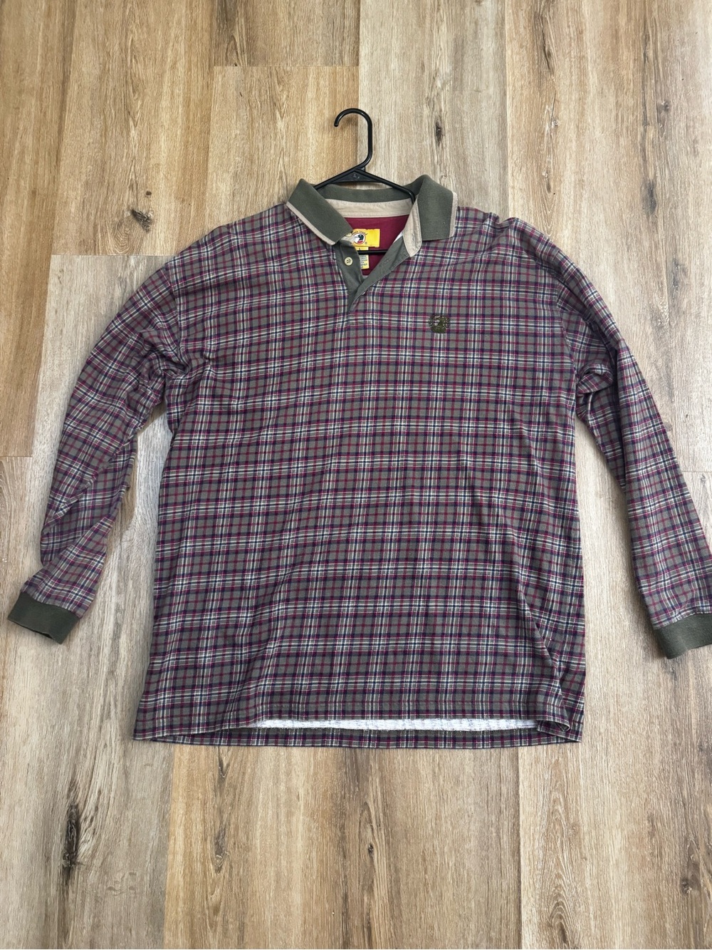 Duck Head Men's Long-Sleeve Plaid Rugby Polo Shirt - Burgundy/Olive